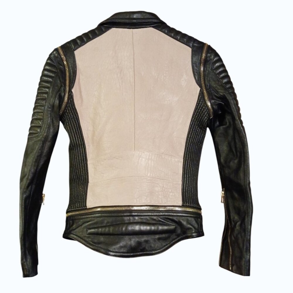 NWOT- DEARHUA Lamb Leather Jacket Unique Gold Hardware - Picture 2 of 16